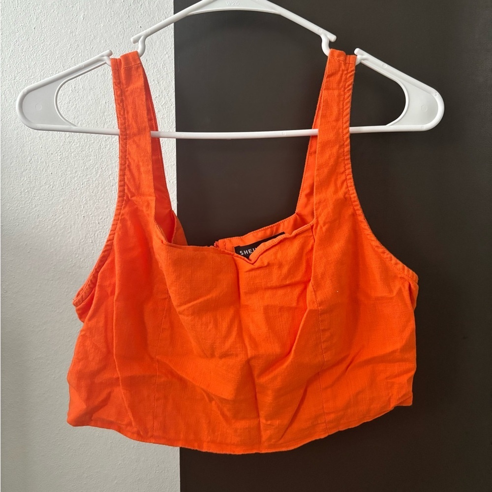 SHEIN Orange 2-Piece Set: Corset Crop Top & Wide Leg Palazzo Pants - Size L NEW